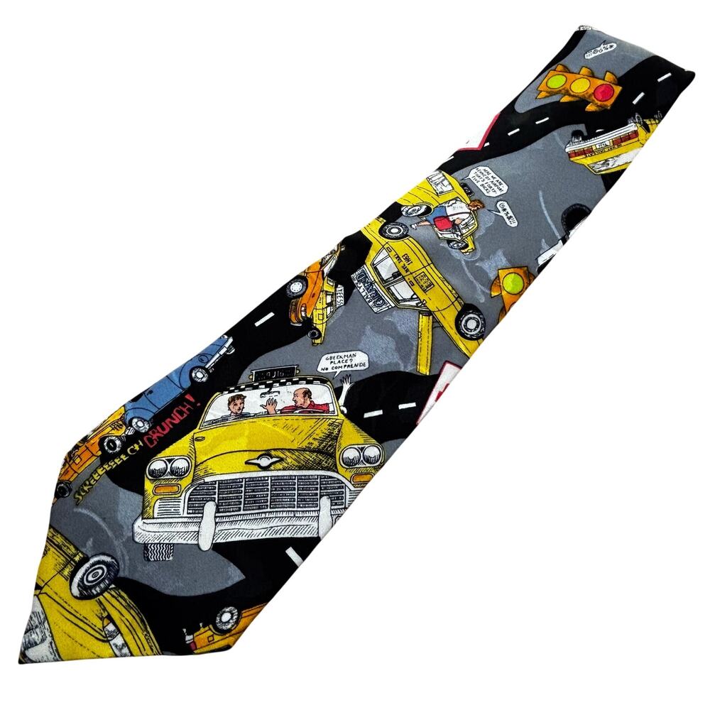 Nicole Miller vintage 1991 silk necktie collectible novelty tie NYC Taxi Cabs